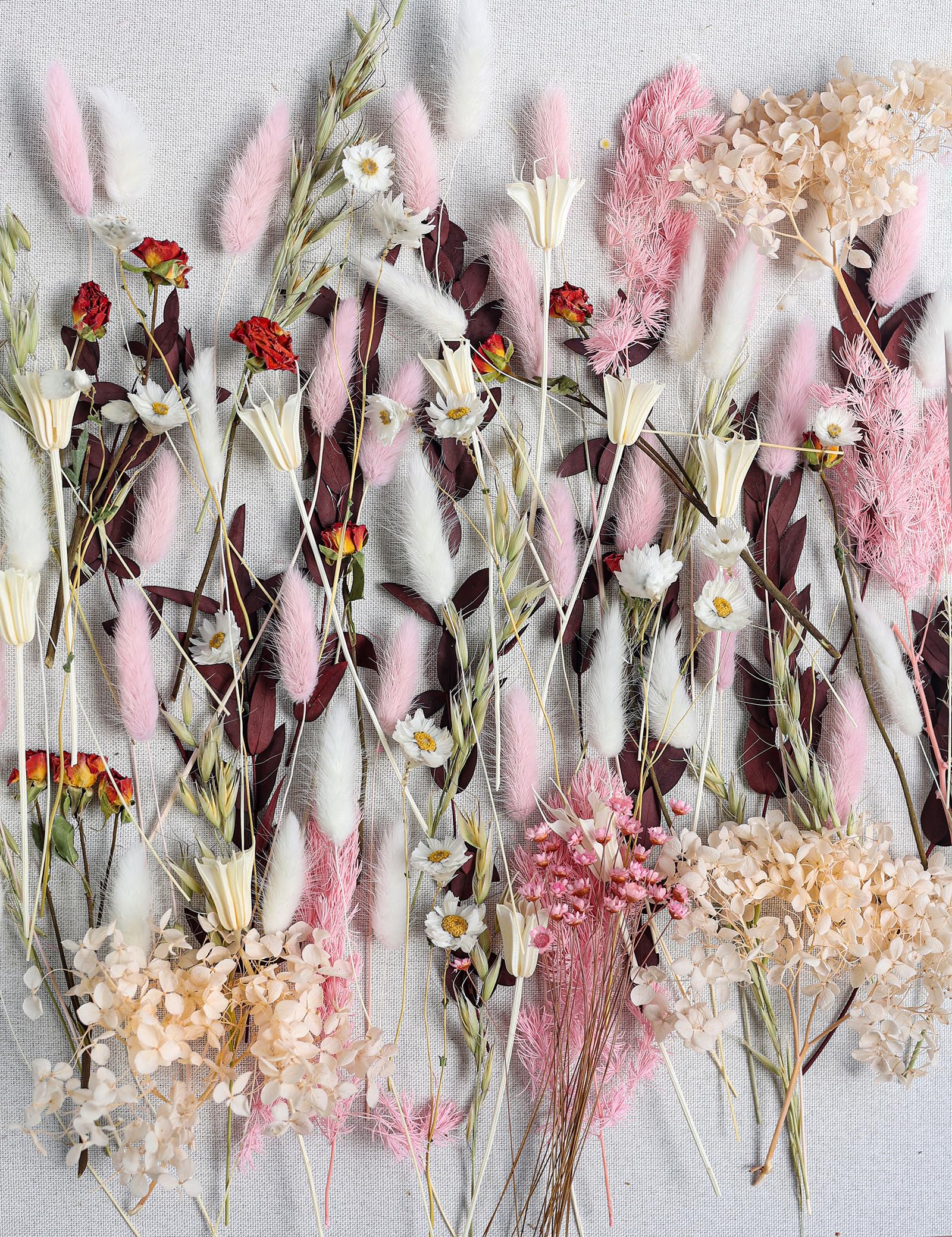 Natural Dried Flower DIY Kit - Bulk Dried Flowers with Stems for Handmade Crafts, Wreaths & Centerpieces | Pink Dried Floral Arrangement Supplies for Home Decor, Wedding, Party & Gift Giving