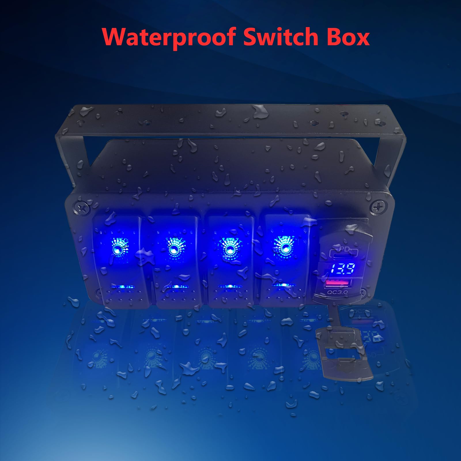 4 Gang Marine Boat Rocker Switch Panel - 12V SPST Aluminum Waterproof Switch Box with PD Type C & QC 3.0 USB Charger, Voltmeter & DIY Stickers - Perfect for RVs, Boats, Trucks & Marine Electrical Systems