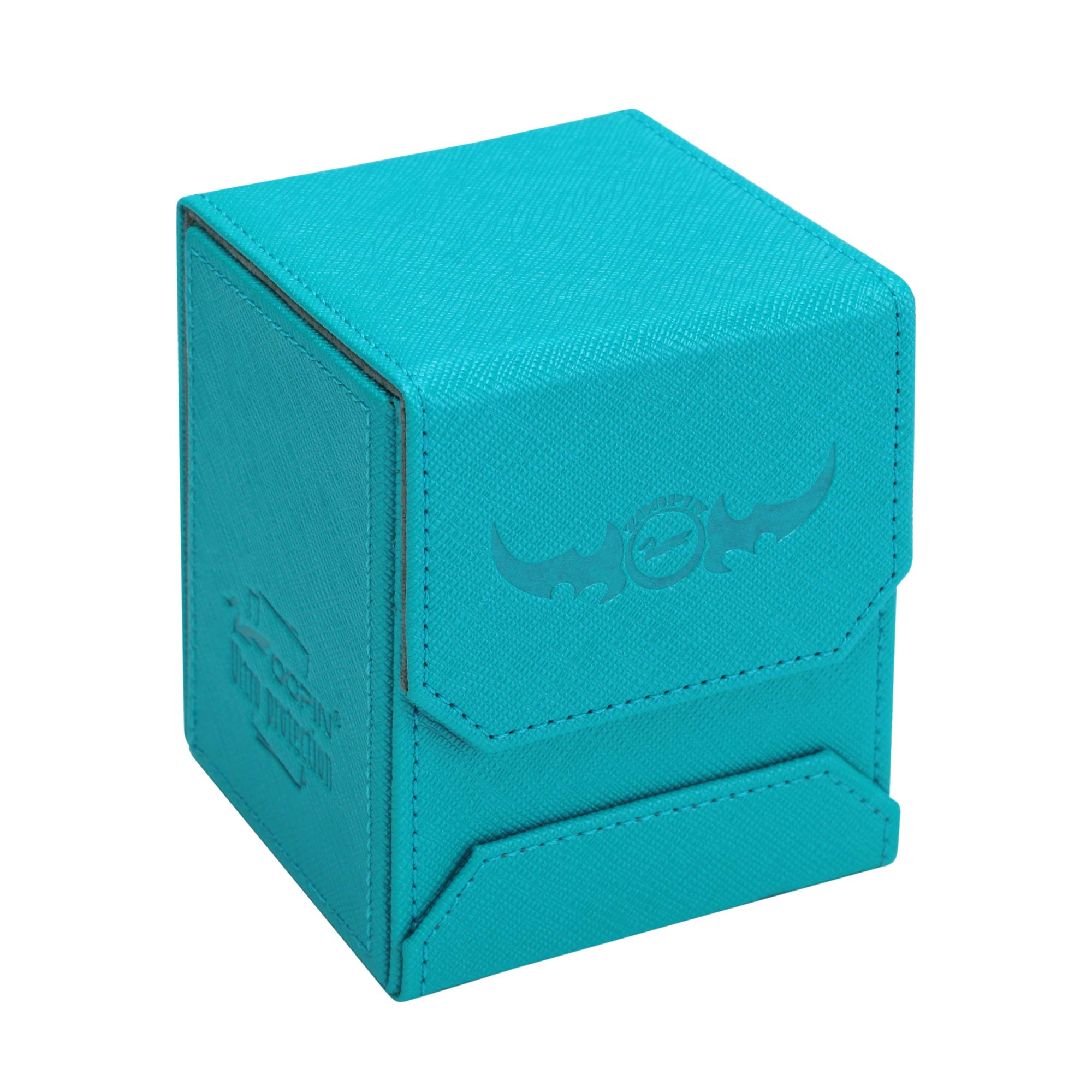 Premium Leather Deck Box for MTG, Yugioh, Pokemon, TES Legacy & Munchkins CCG - Holds 80 Sleeved or 150 Unsleeved Cards - Durable Storage for Collectible Cards, Tokens & Dice - Perfect for Gaming Tournaments & Home Organization (Cyan)