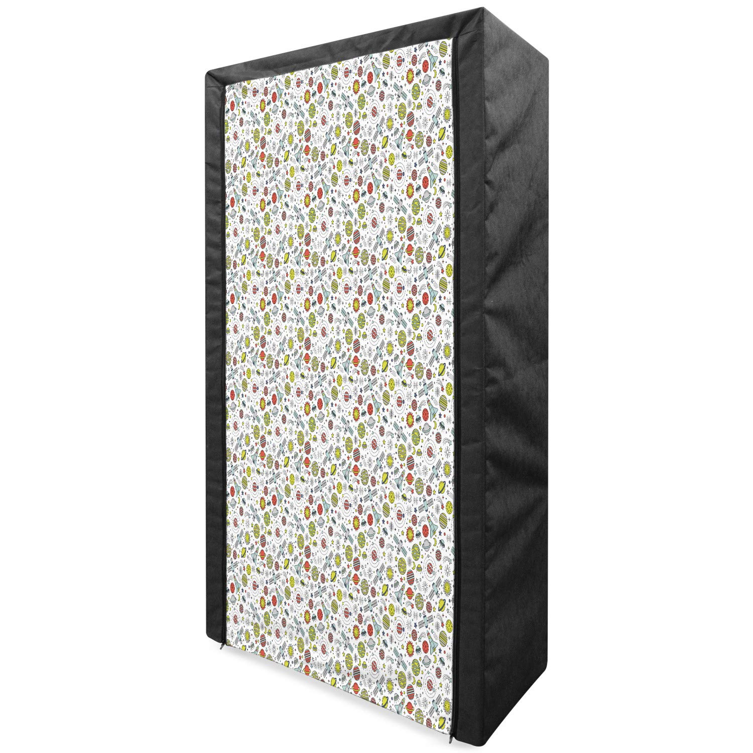 Ambesonne Spaceship Portable Fabric Wardrobe - Colorful Cosmos Design with Rockets, Moons & Satellites - 33.5