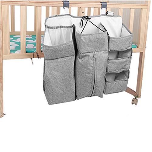 Multifunctional Hanging Crib Storage Bag - Baby Bed Organizer, Diaper & Essentials Holder, Bedside Nursery Organizer - Perfect Baby Shower Gift (Gray) - Ideal for Nursery Organization & On-the-Go Parents