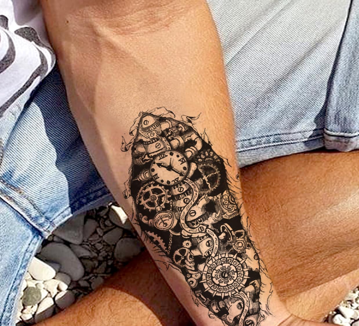 Waterproof Temporary Tattoo Stickers for Men & Women - 3D Realistic Flowers, Butterflies, Stars, Angels, Wolves & Armband Designs (21x15cm) | Perfect for Parties, Halloween Costumes & Body Art