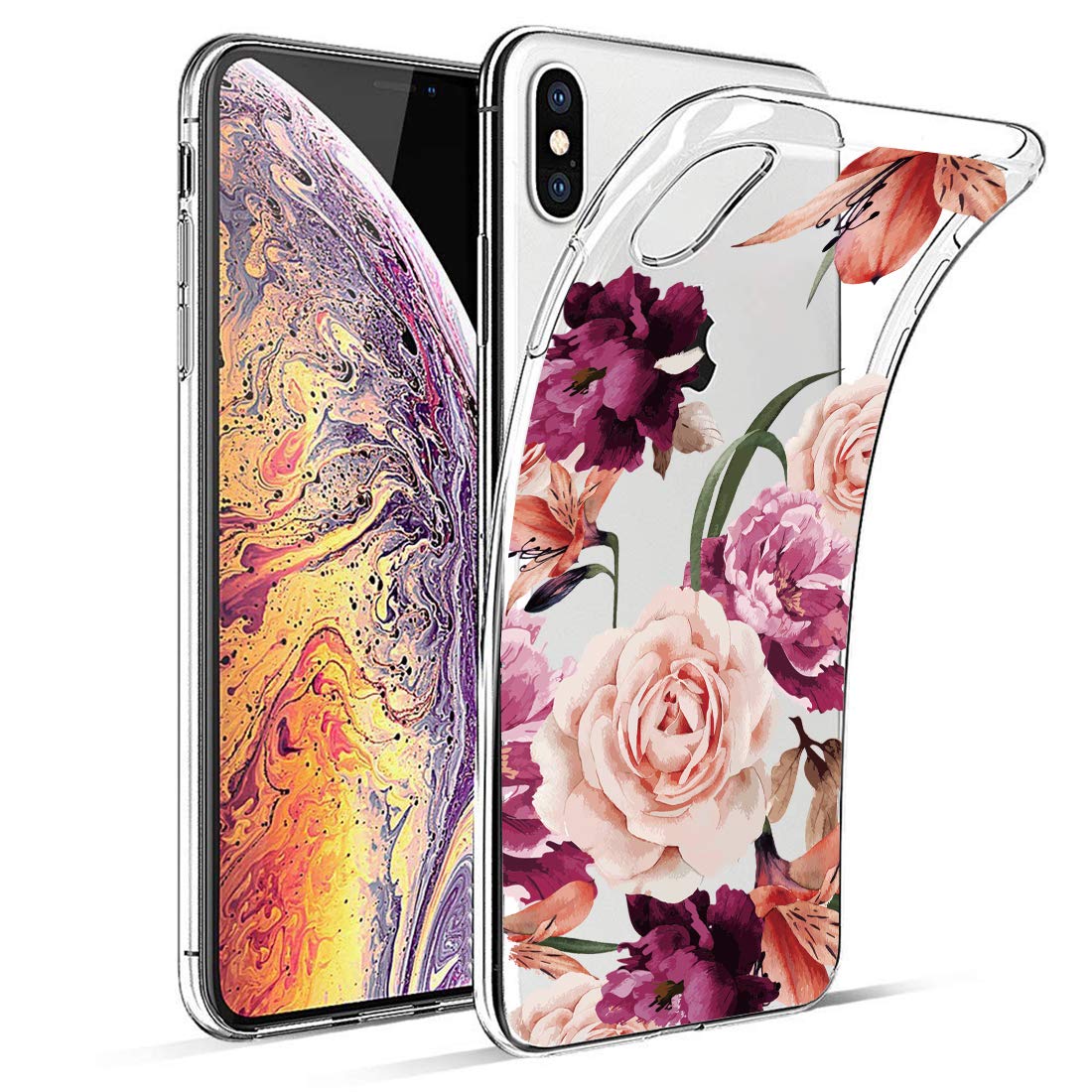 Slim Shockproof Clear Soft Flexible TPU Floral Phone Case for iPhone Xs (2018) / iPhone X (2017) 5.8