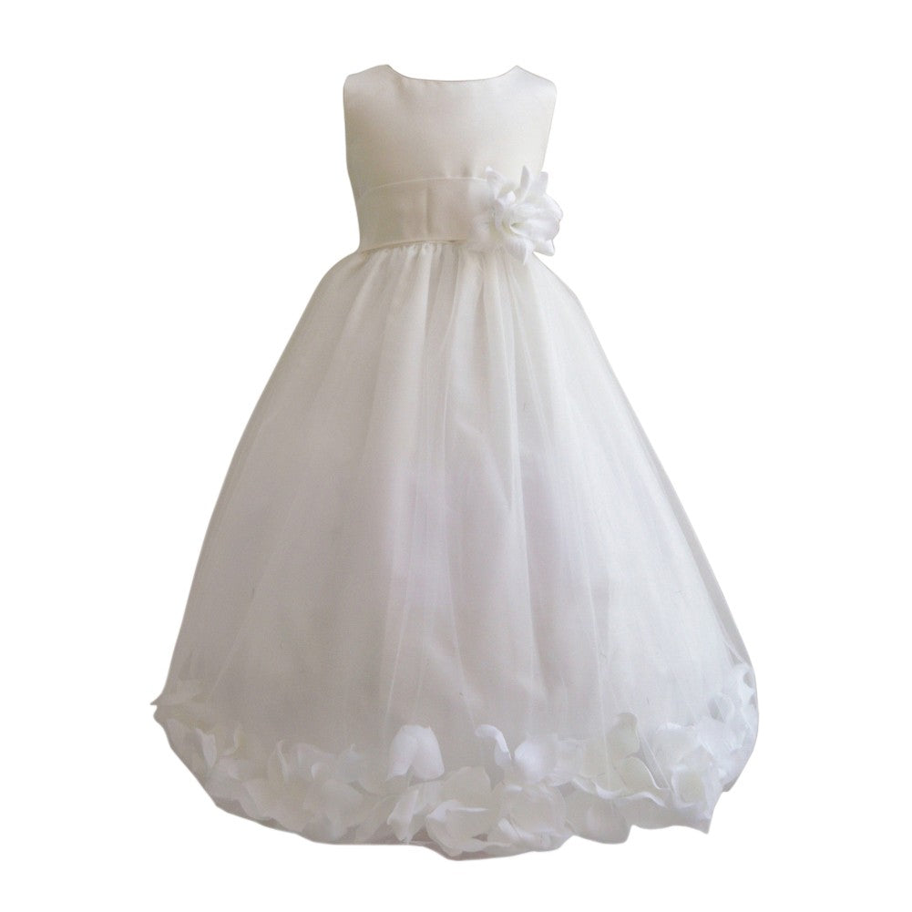 Ivory Satin Tulle Flower Girl Dress for Big Girls - 3 Layer Tea Length Formal Dress (Size 8-14) | Perfect for Weddings, Birthday Parties & Special Occasions