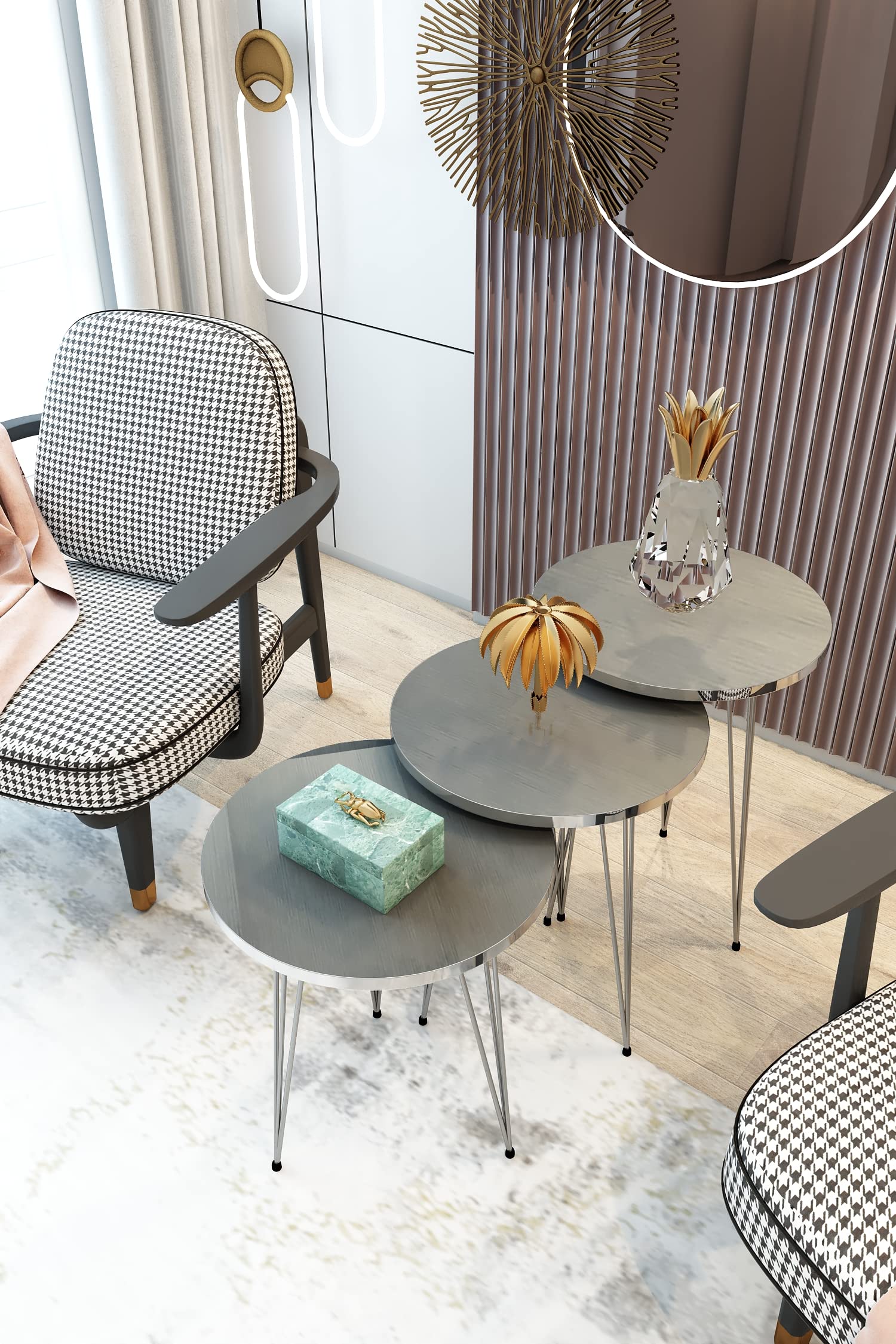 PAK HOME Set of 3 Round Wood Nesting End Tables with Metal Legs - Stackable Coffee & Side Accent Tables for Living Room, Bedroom Nightstand, Home Office | Space-Saving Furniture for Small Apartments & Modern Decor