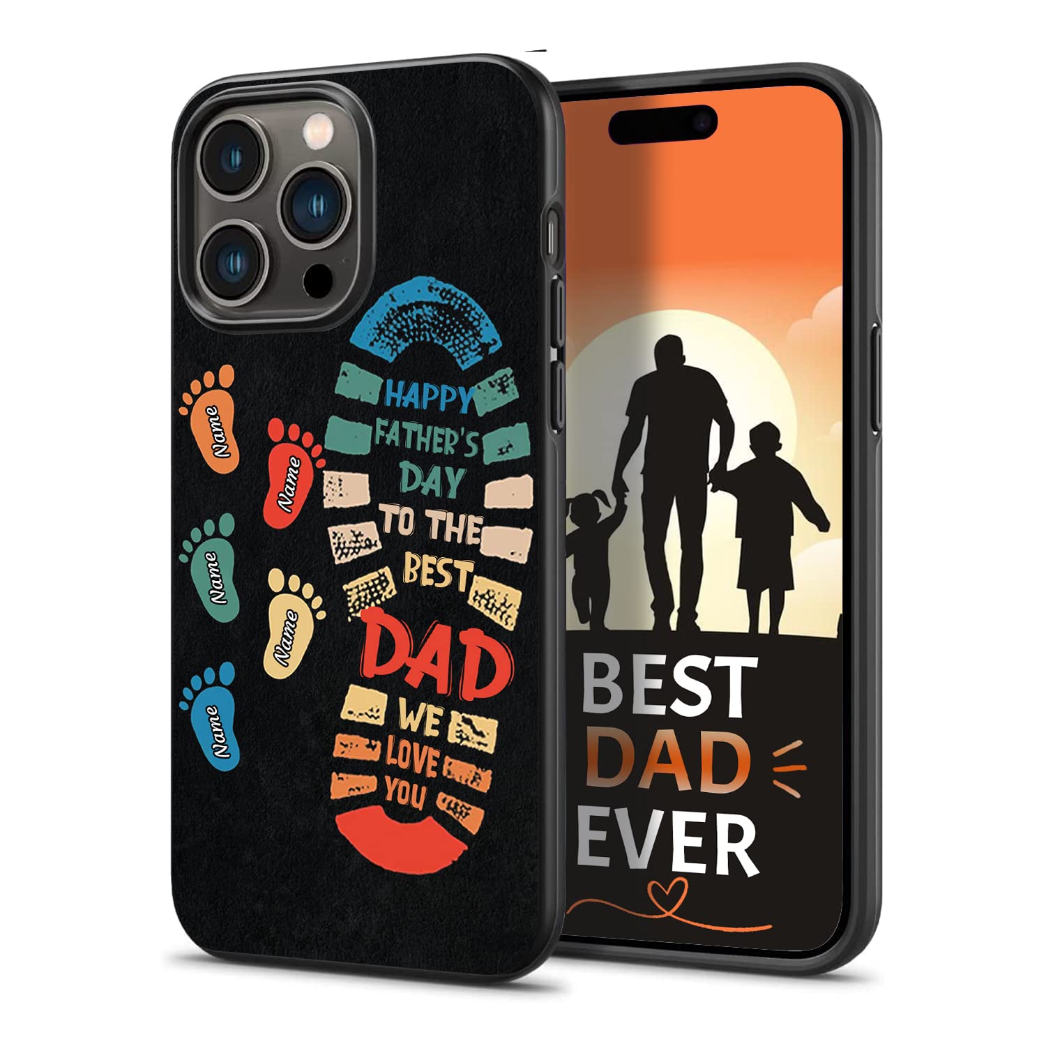 Customized Dad & Kids Footprint Phone Case - Compatible with iPhone 15/14/13/12/11 Pro Max, Samsung Galaxy S23/S22/S21/S20 FE/A14/A54/A53/A03S/A13, Z Flip 3/4, Note 20/10 | Unique Father's Day Gift for Dad | Perfect for Family Photos, Father-Child Bonding & Daily Protection