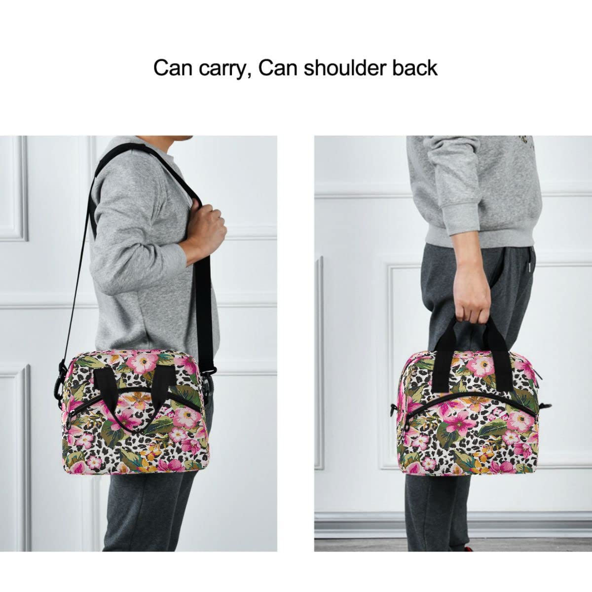 Insulated Lunch Bag with Tropical Flower & Leopard Print - Reusable Leakproof Cooler Tote for Women & Men - Perfect for Work, School, Picnics & Outdoor Activities