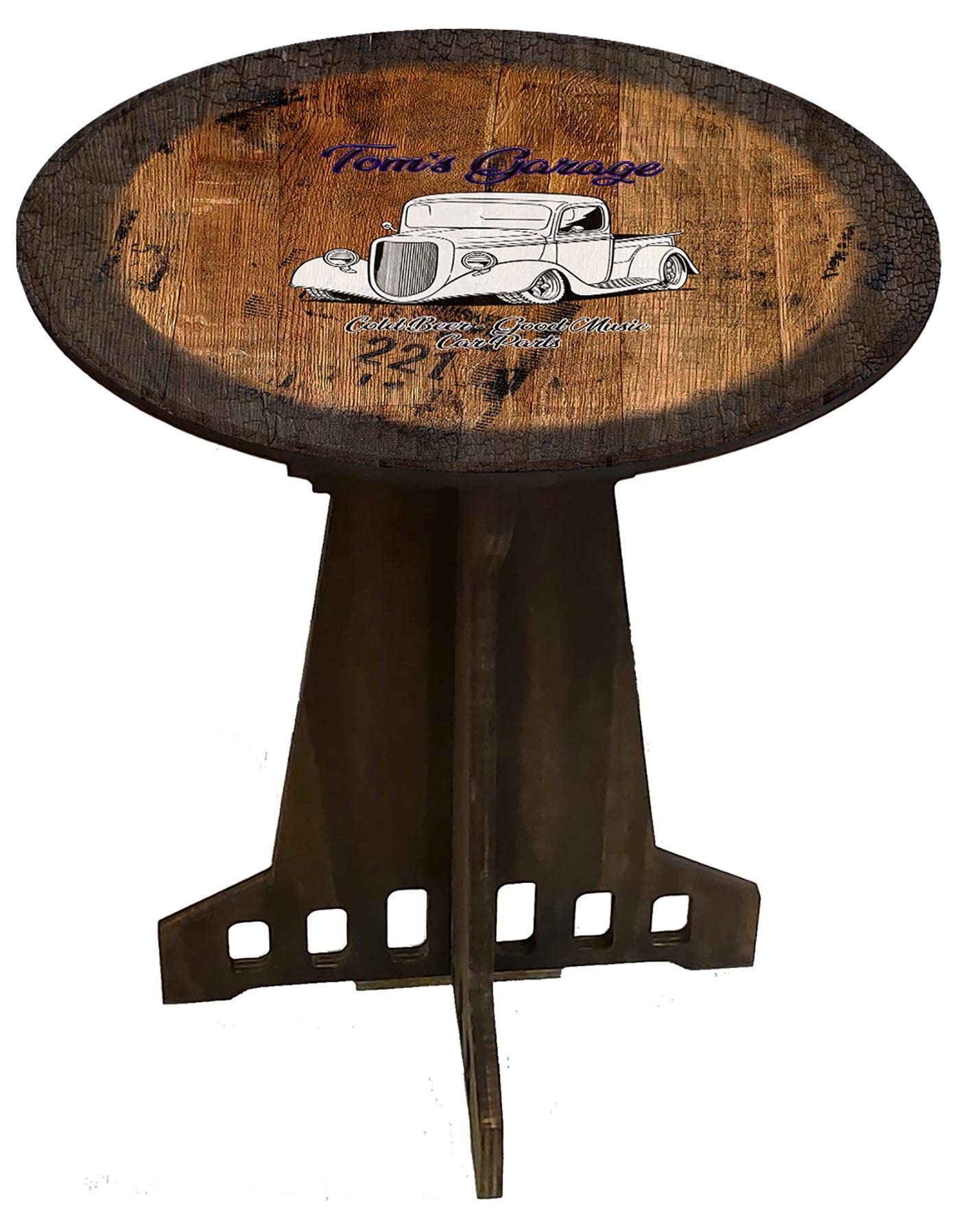 TRD Prints Classic Pickup Truck Side Table - Round Wood End Table for Garage & Man Cave Decor | Perfect Gift for Men, Truck Enthusiasts & Home Office Use