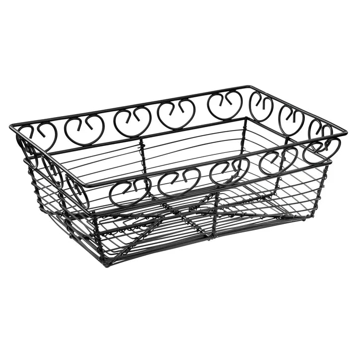 Winco 9x6 Inch Black Rectangle Wire Bread Basket - Perfect for Serving Bread, Fruits, Pastries & Baked Goods at Home, Restaurants or Cafes