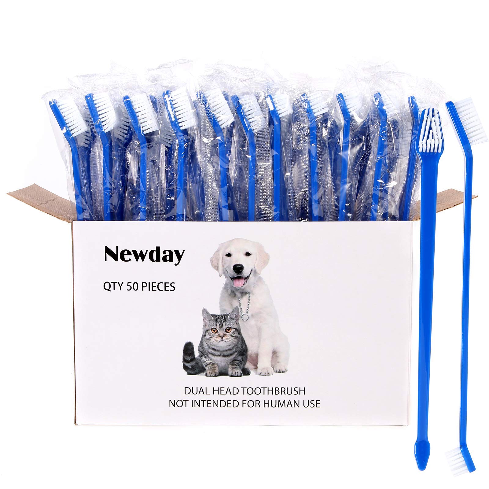 50 Pack Double-Headed Pet Toothbrush for Dogs & Cats - Super Soft Bristles for Gentle Oral Care - Bulk Dog & Cat Toothbrushes with Individual Polybags (Blue) - Perfect for Daily Pet Dental Hygiene at Home