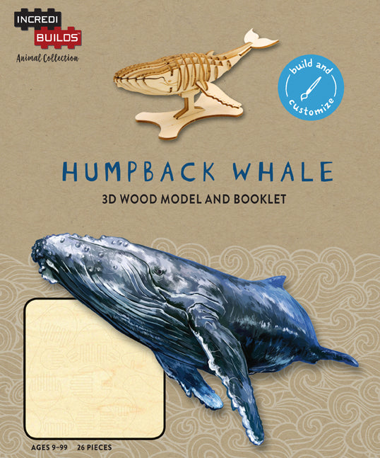 IncrediBuilds Animal Collection: Humpback Whale 3D Wooden Model Kit - DIY Puzzle for Kids & Adults - Perfect for Home Decor, Classroom Learning & STEM Education Activities