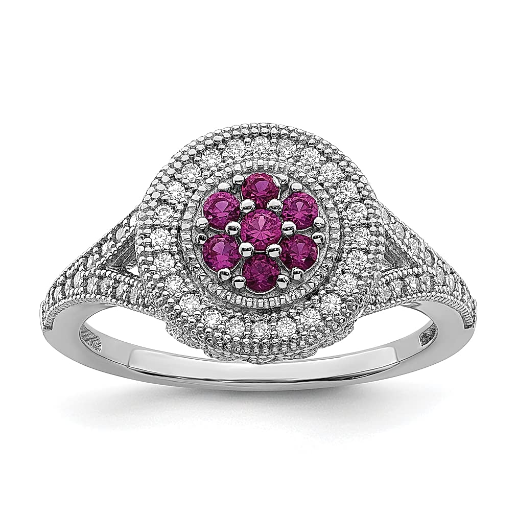 Brilliant Embers 925 Sterling Silver 86 Stone Micro Pavé Red & White Cubic Zirconia Circle Band Ring | Women's Fine Jewelry | Perfect Gift for Her | Wedding, Anniversary & Everyday Elegance