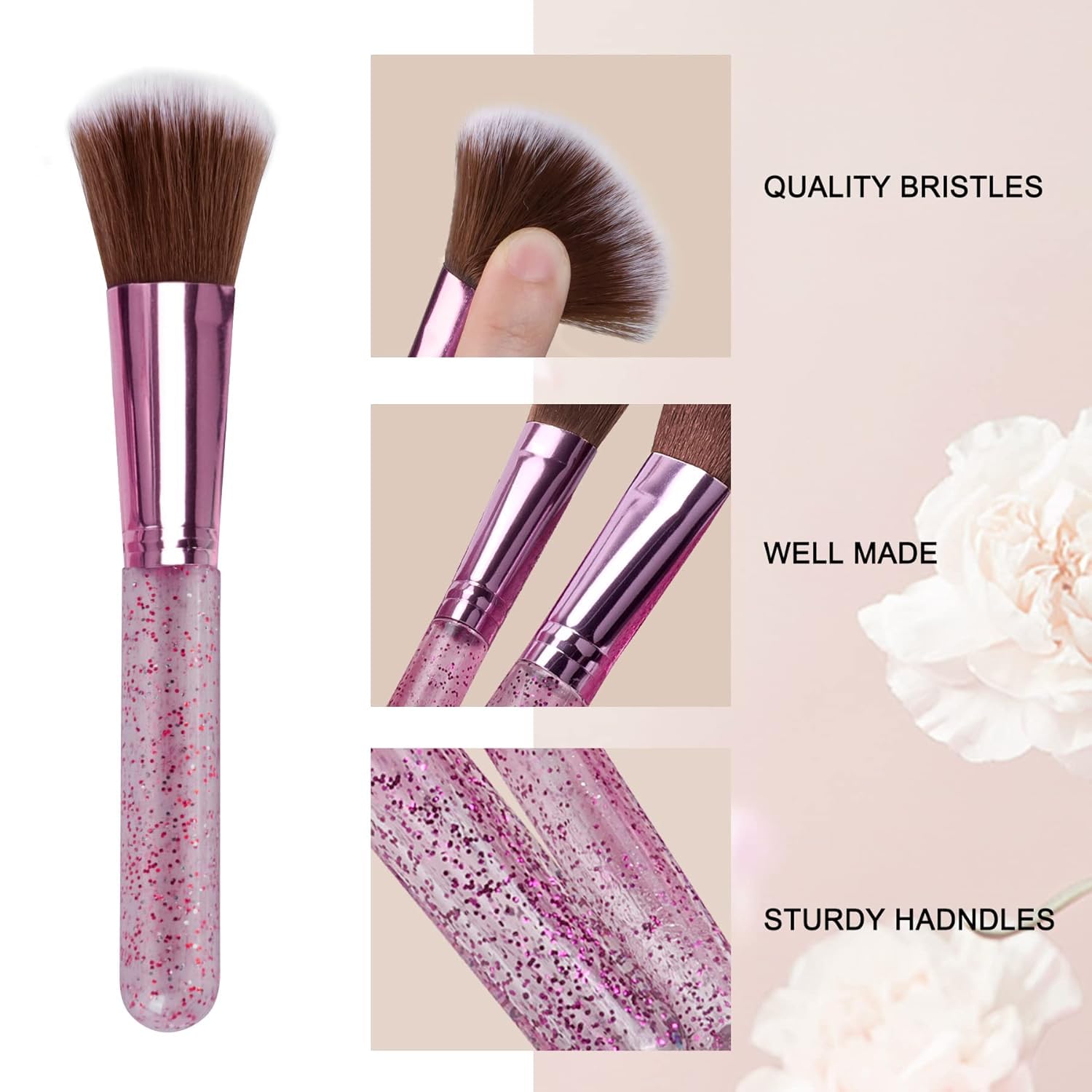 Glamzone 12-Piece Professional Travel Makeup Brush Set with Portable Case - Foundation, Blush, Powder, Eyeshadow, Eyebrow & Lip Brushes - Perfect Gift Kit (Glitter Pink) | Ideal for On-the-Go Makeup, Travel Essentials & Professional Makeup Artists