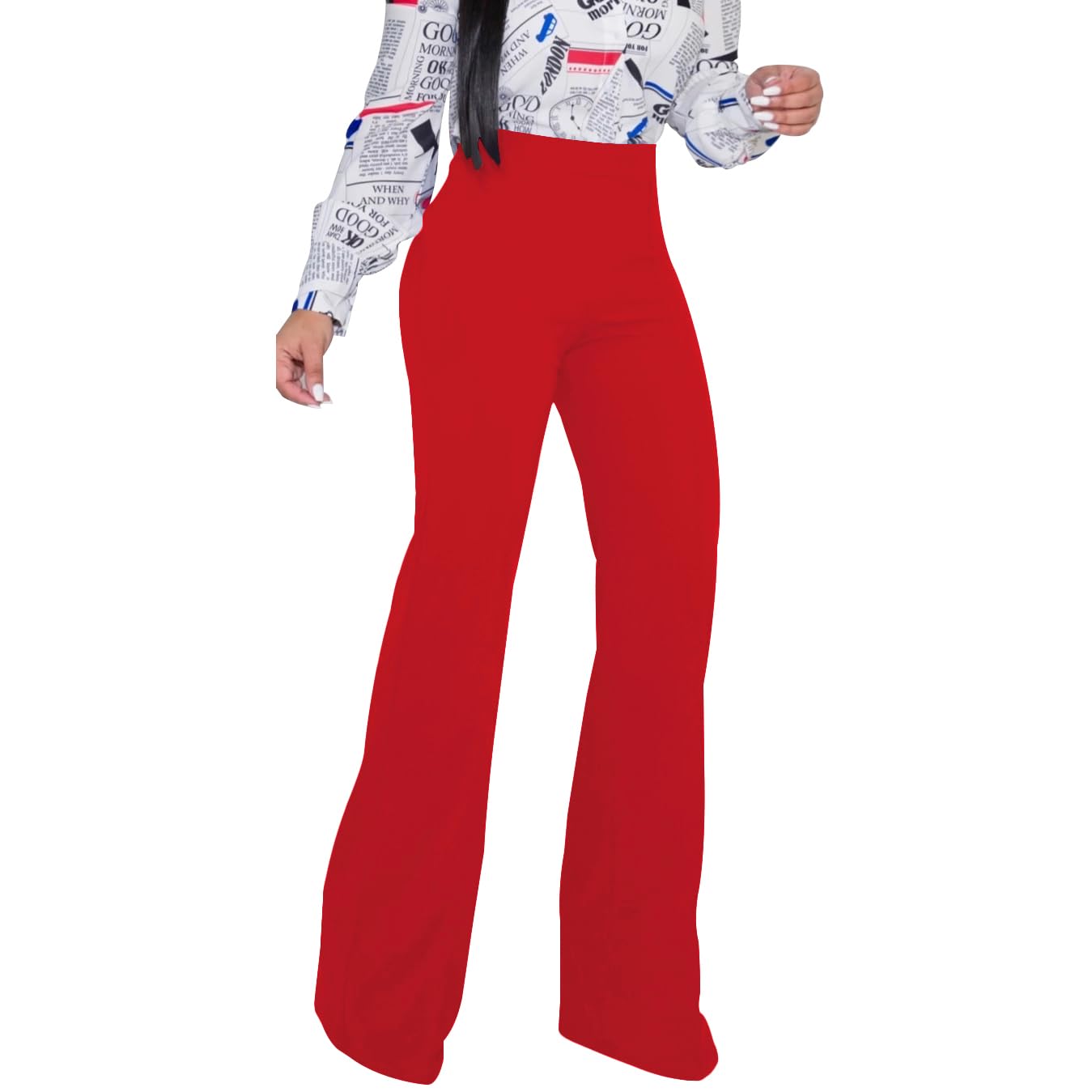 PINSV Women's High Waisted Bootcut Stretch Dress Pants - Pull On Work Pants for Office & Business Casual (Red, Size 3257) | Comfortable & Flattering for Professional Wear
