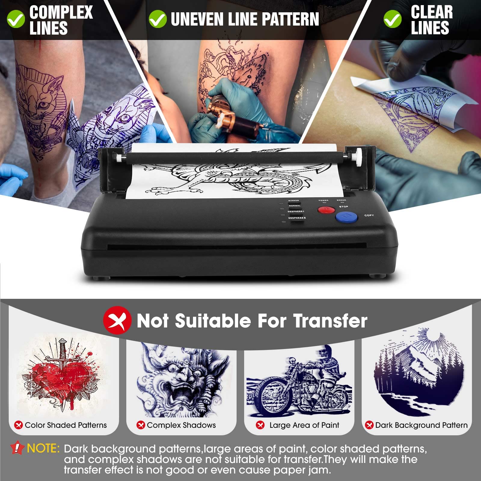 Professional Tattoo Stencil Transfer Printer Machine with 20pcs Thermal Transfer Paper - Tattoo Stencil Copier Kit for Artists & Beginners - Perfect for Tattoo Shops, Home Studios & Professional Tattoo Supplies