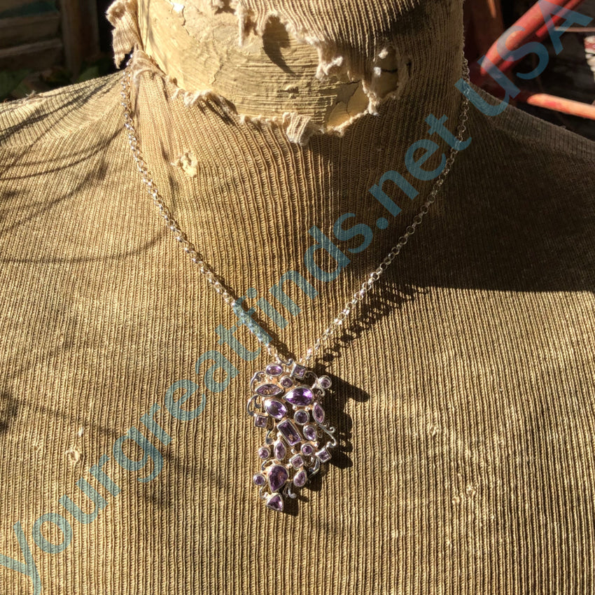 Genuine Amethyst Sterling Silver Pendant Necklace with 21 Natural Stones - Perfect for Gifts, Spiritual Healing & Everyday Elegance