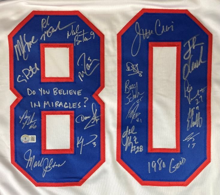 1980 USA Hockey Team Signed White Olympic Jersey - 18 Autographs - 