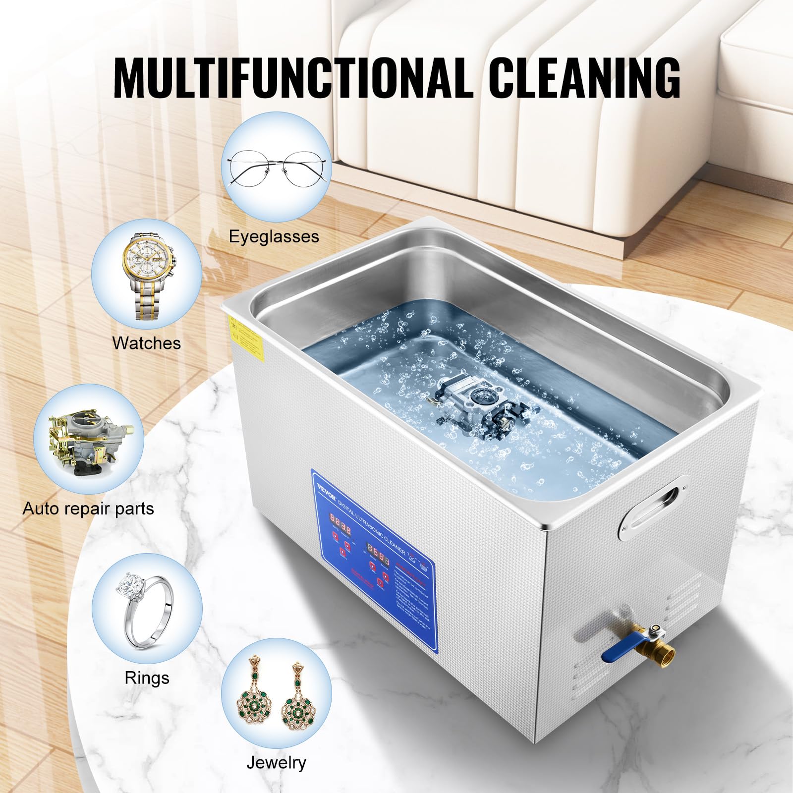 VEVOR 30L Industrial Ultrasonic Cleaner with Digital Timer & Heater, 40kHz 1100W Professional Large Ultrasonic Cleaning Machine for Wrench Tools, Metal Parts, Dental Instruments - Perfect for Automotive Repair, Jewelry Cleaning & Laboratory Equipment Maintenance