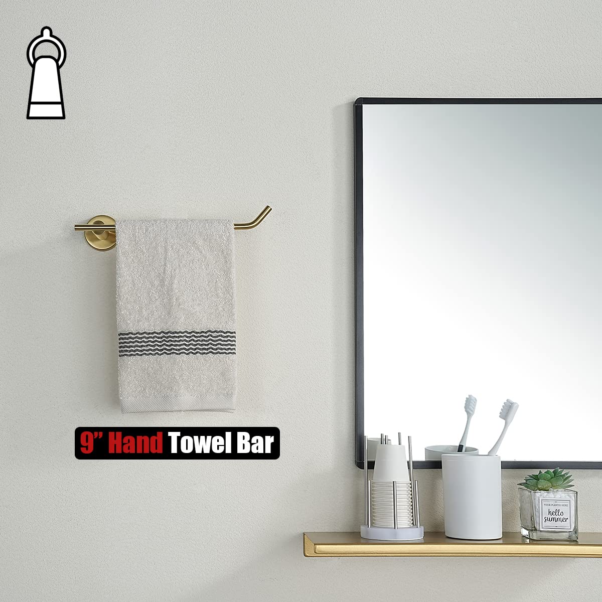 JQK 9 Inch Brushed Gold Stainless Steel Towel Ring Holder - Wall Mount Bathroom Towel Bar TR100-BG for Hand Towels, Perfect for Modern Bathrooms and Powder Rooms