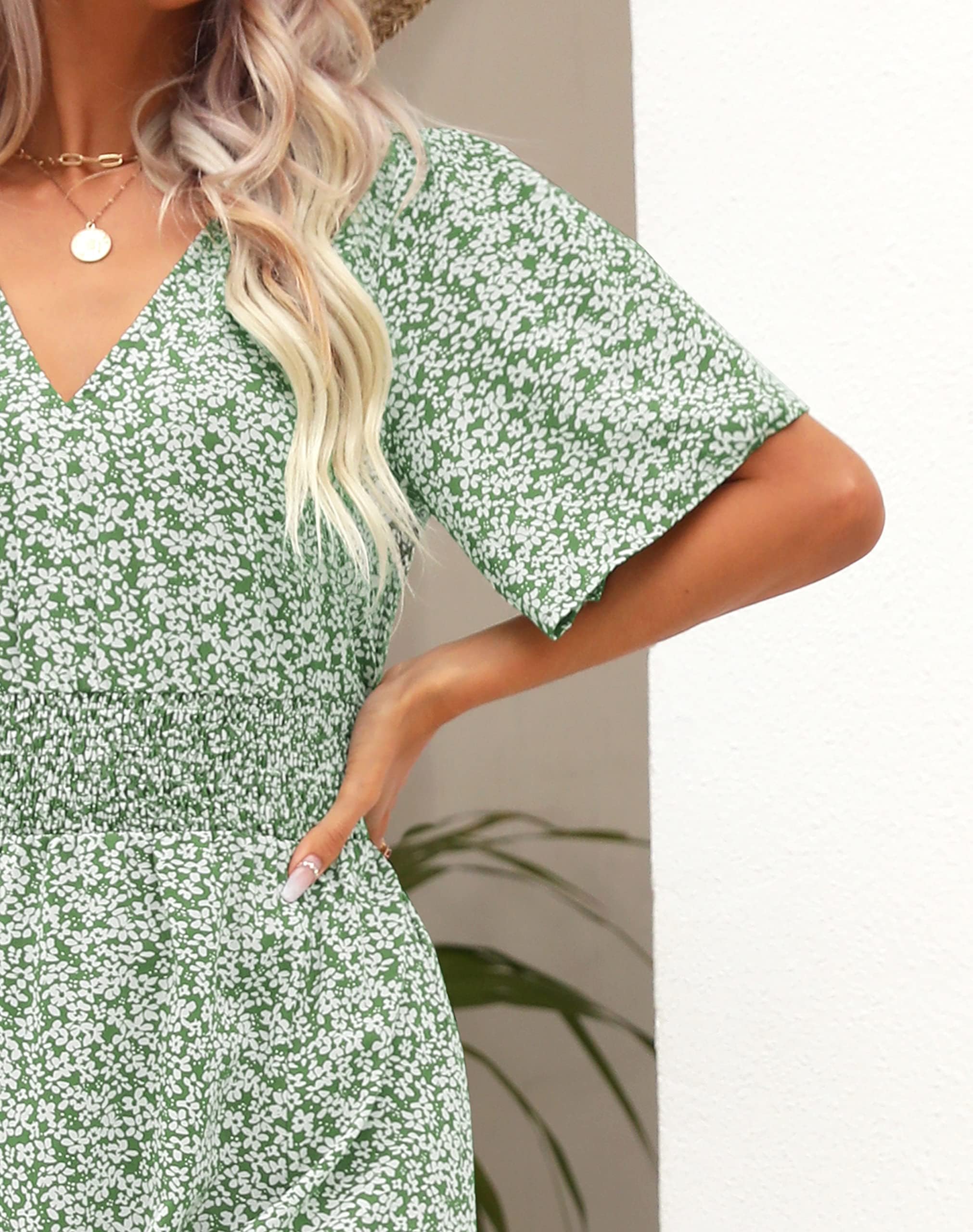 Kranda Women's Floral Boho Maxi Dress - V Neck, High Waist, Short Sleeve, Flowy Swing Beach Dress for Summer & Spring | Perfect for Vacations, Weddings & Casual Outings