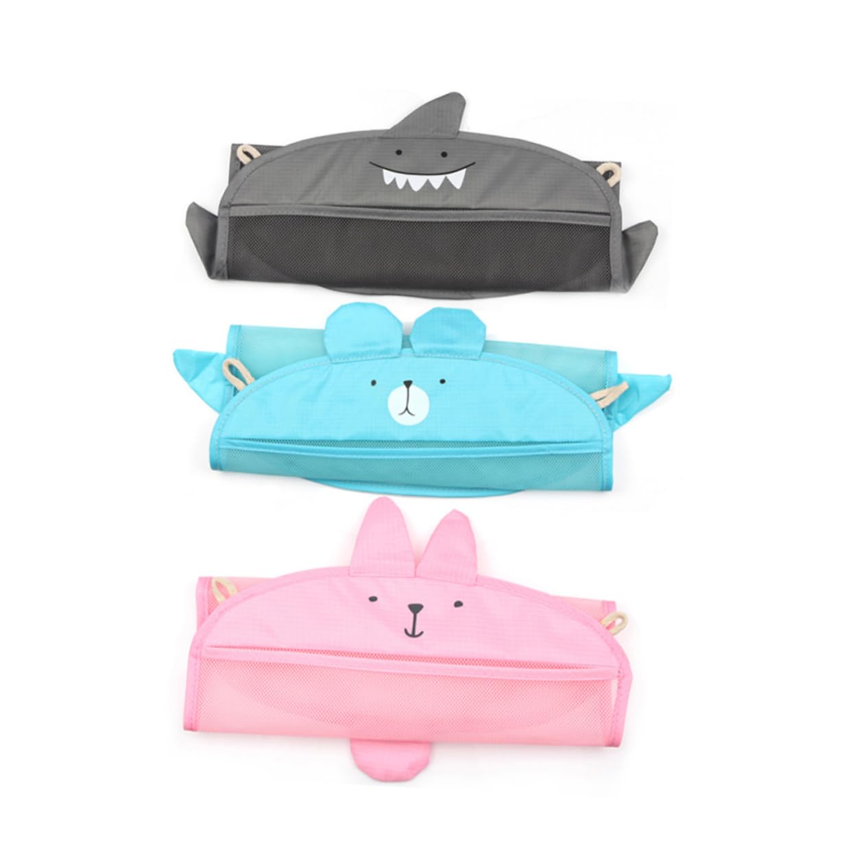 HEMOTON 3-Pack Bathtub Toy Storage Bags - Mesh Cartoon Baby Bath Organizer with Water-Draining Design (Grey) - Perfect for Bath Time Organization & Kids' Bathroom Storage