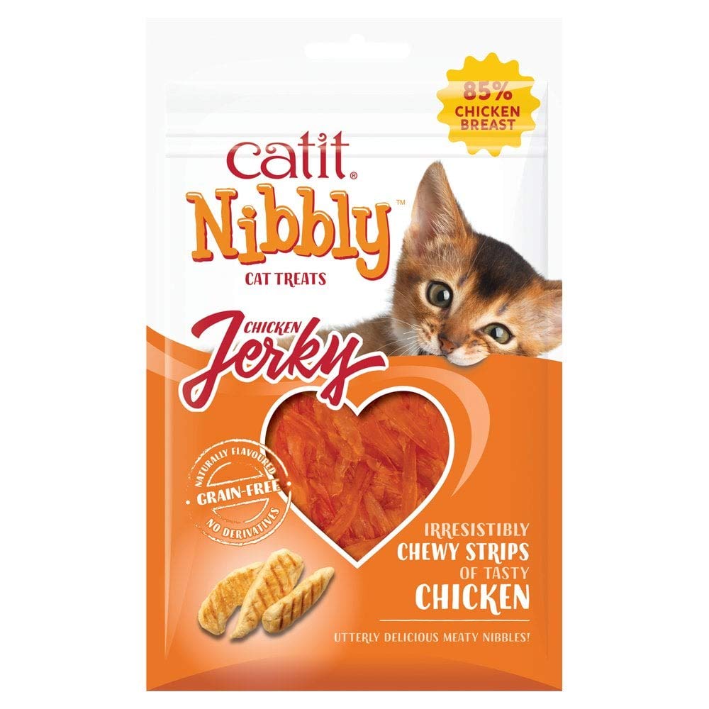 Catit Nibbly Jerky Grain-Free Cat Treats - Chicken Recipe, 1.06 oz - Healthy Natural Snacks for Indoor & Outdoor Cats - Perfect for Training, Rewards & Bonding