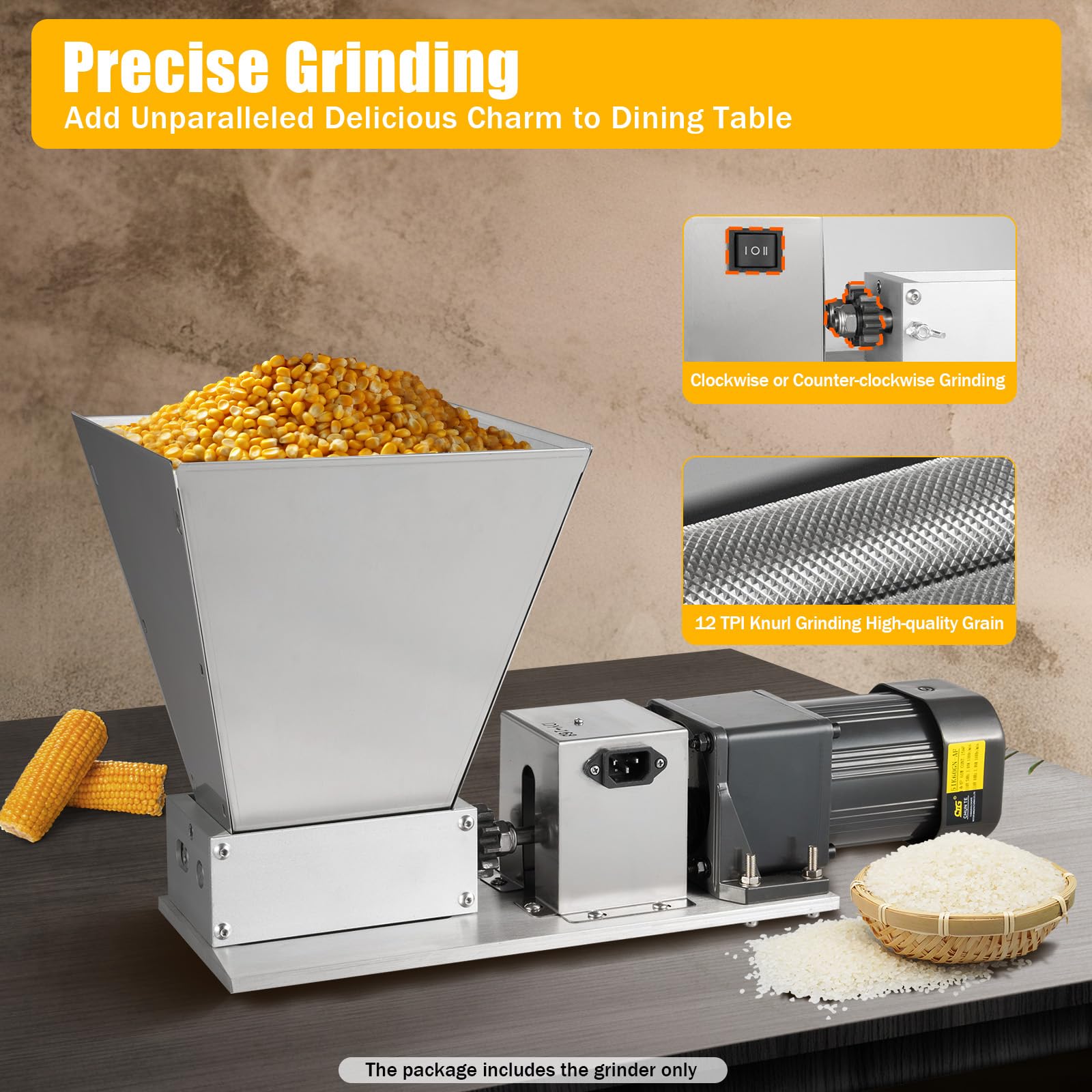 60W Electric Grain Mill Grinder - Stainless Steel Malt Crusher for Barley, Corn & Wheat - Home Brewing & Baking - 2 Rollers with 11lbs Hopper - Food Grade 110V US Plug (Perfect for Home Brewers, Bakers & Coffee Enthusiasts)