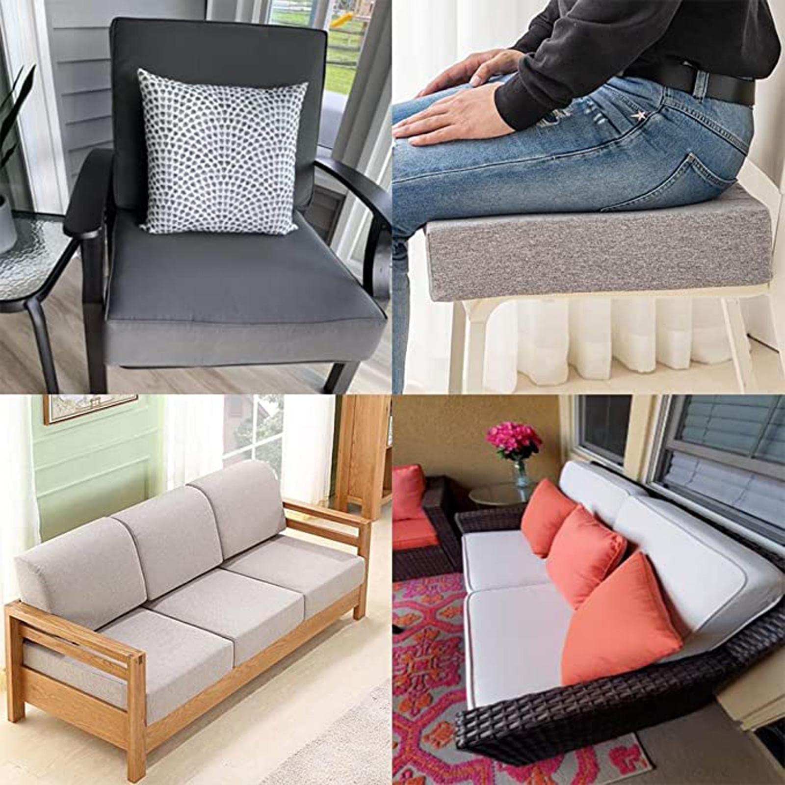 Premium Deep Seat Cushions for Sofa & Chairs - Non-Slip, Removable Home Furniture Replacement Cushions - Perfect for Living Room, Kitchen, Dining Room & Office Comfort