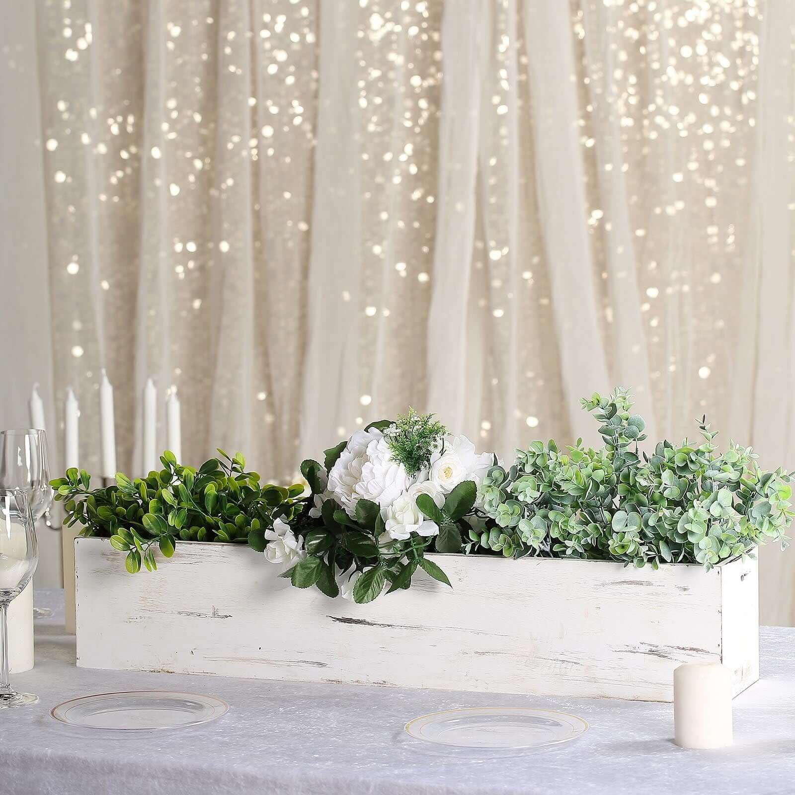Efavormart 30x6 Inch Whitewashed Wood Planter Box with Plastic Liner - Rustic DIY Rectangle Wooden Box for Wedding, Party, Home & Garden Decor - Perfect for Centerpieces, Floral Arrangements, and Indoor/Outdoor Decor