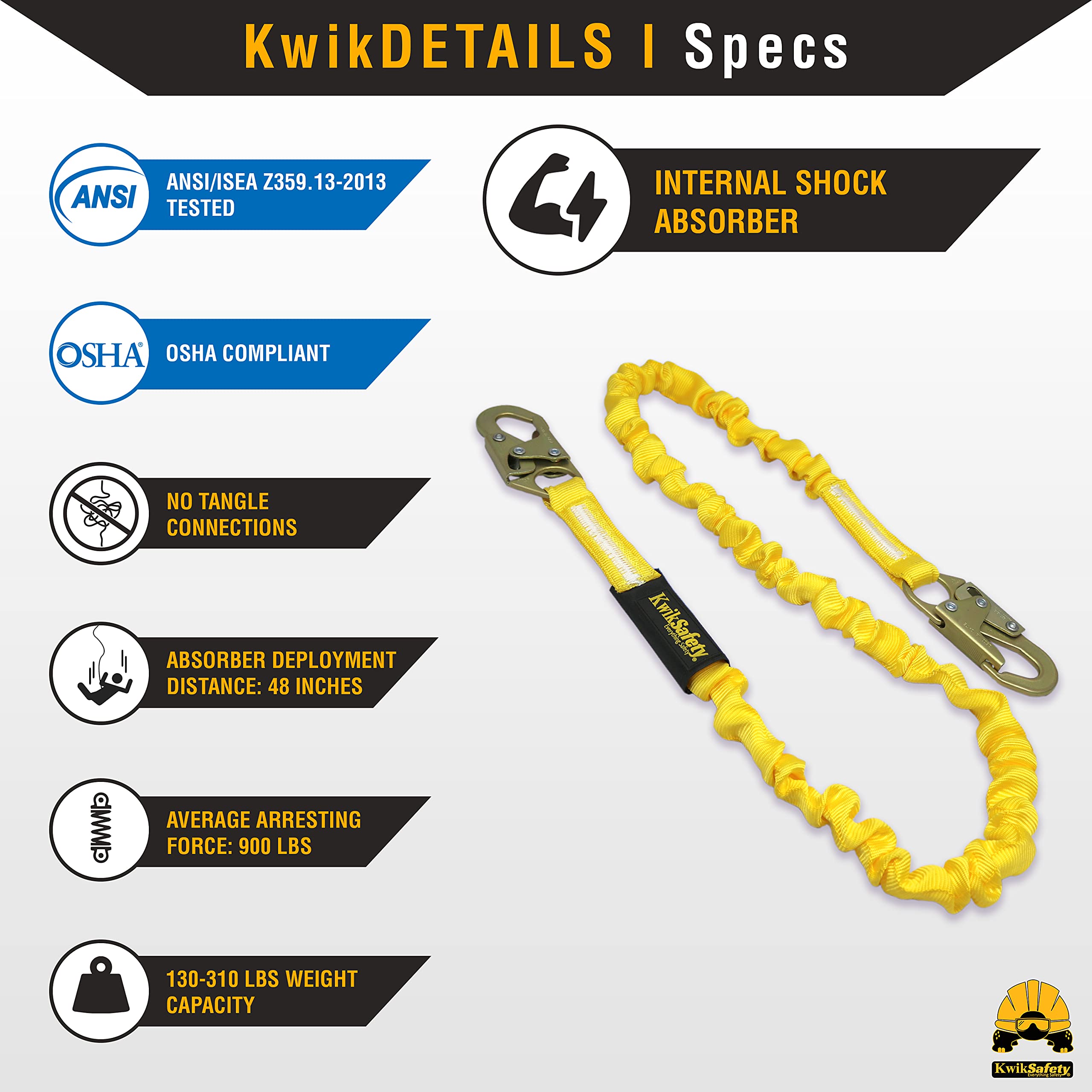 KwikSafety Gibbon Grip 3 ft Safety Anchor Cross Arm Strap Kit with 10 lb Tool Lanyard - ANSI/OSHA Compliant Fall Arrest System for Construction, Roofing & Climbing - Safety Harness & Lanyard for Work at Heights