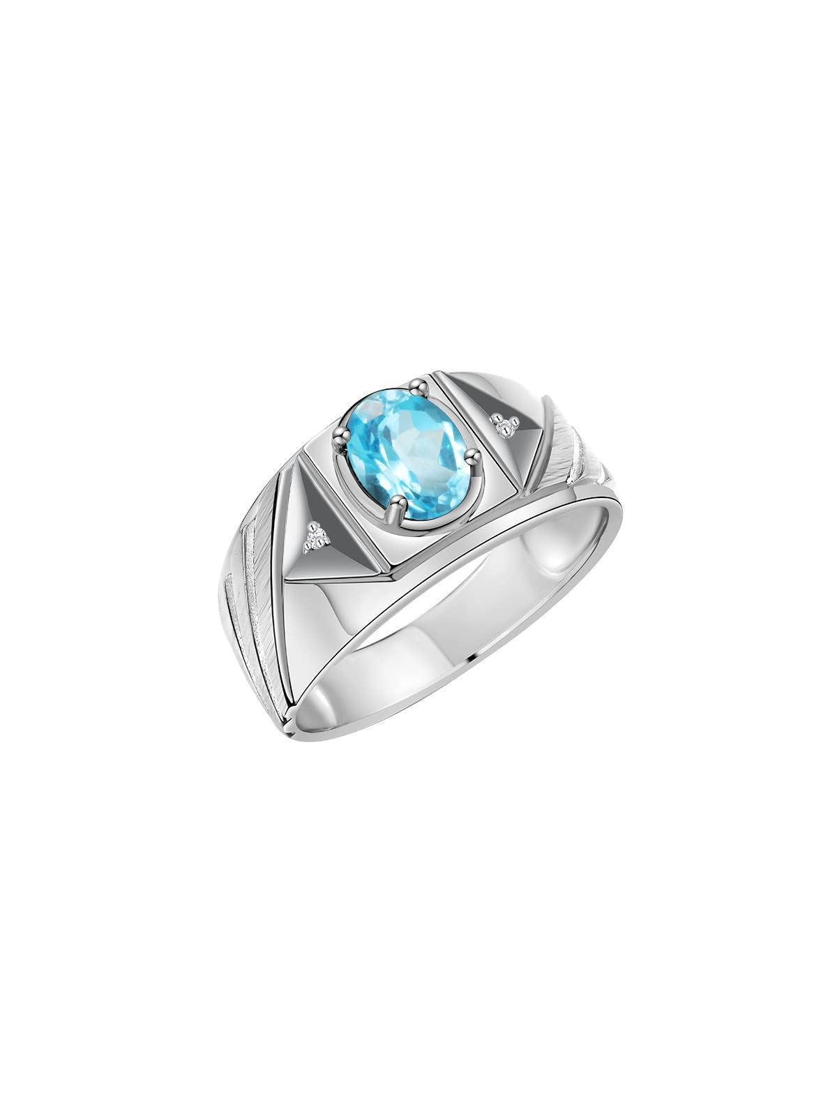 Rylos Men's Sterling Silver Designer Rings - Classic 8x6MM Oval Gemstone & Diamond Accents Birthstone Rings (Sizes 8-13) - Perfect for Weddings, Anniversaries & Gifts