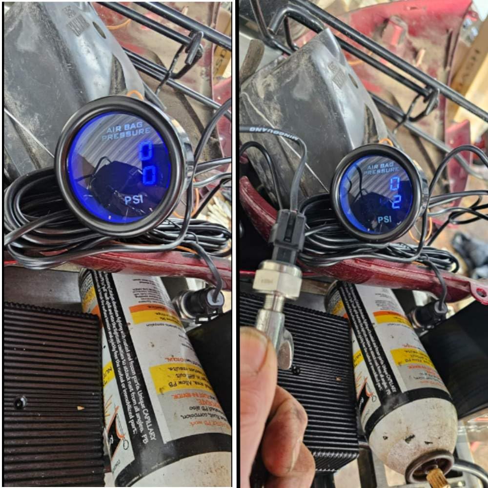 52mm Dual Blue Display Air Suspension Pressure Gauge - 220PSI for Car Air Ride System with Mounting Bracket | Perfect for Custom Trucks, SUVs & Performance Vehicles
