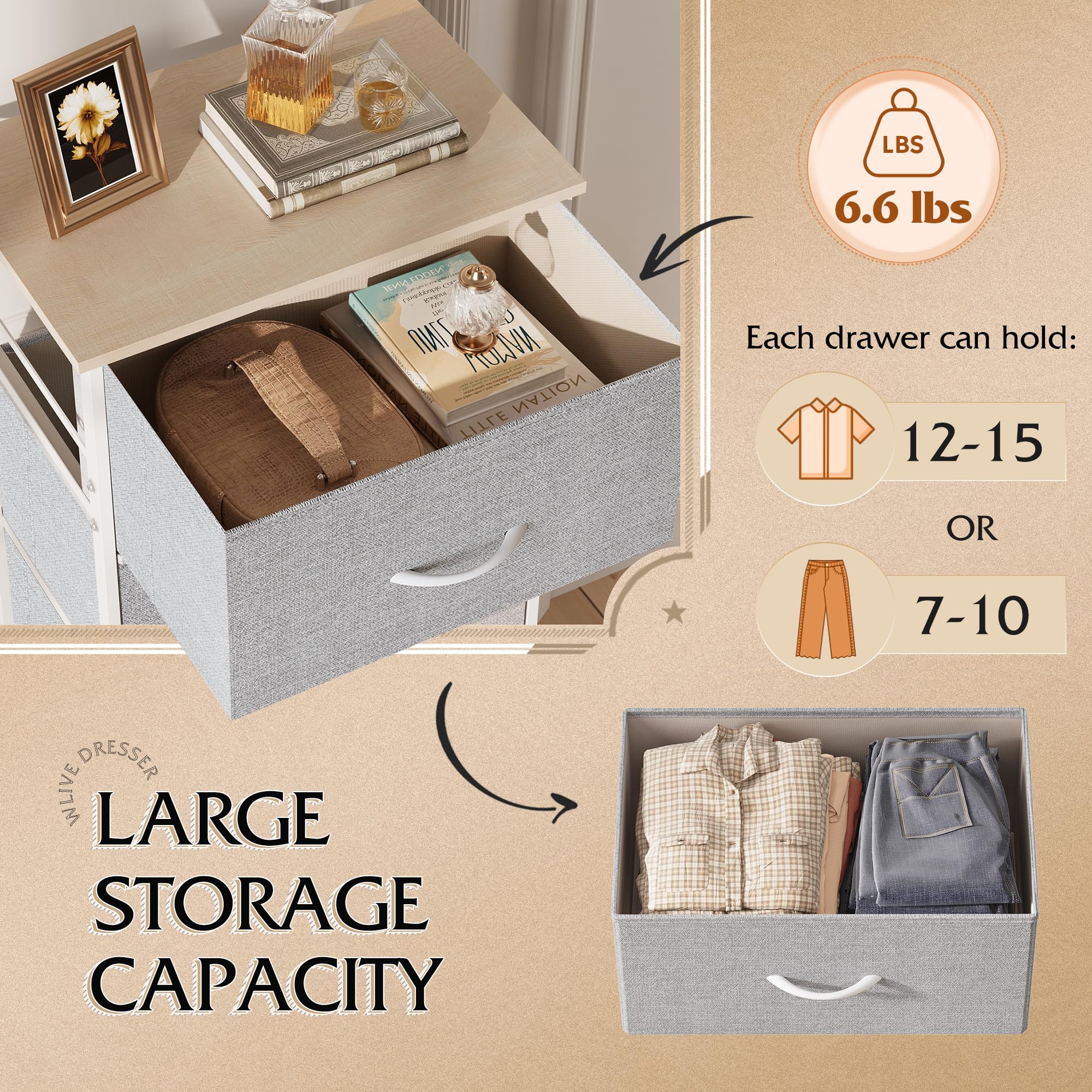 WLIVE 4-Drawer Fabric Dresser with Wood Top & Steel Frame - Light Grey Bedroom Storage Organizer for Clothes, Hallway, Entryway, or Closet - Perfect for Small Spaces & Home Organization