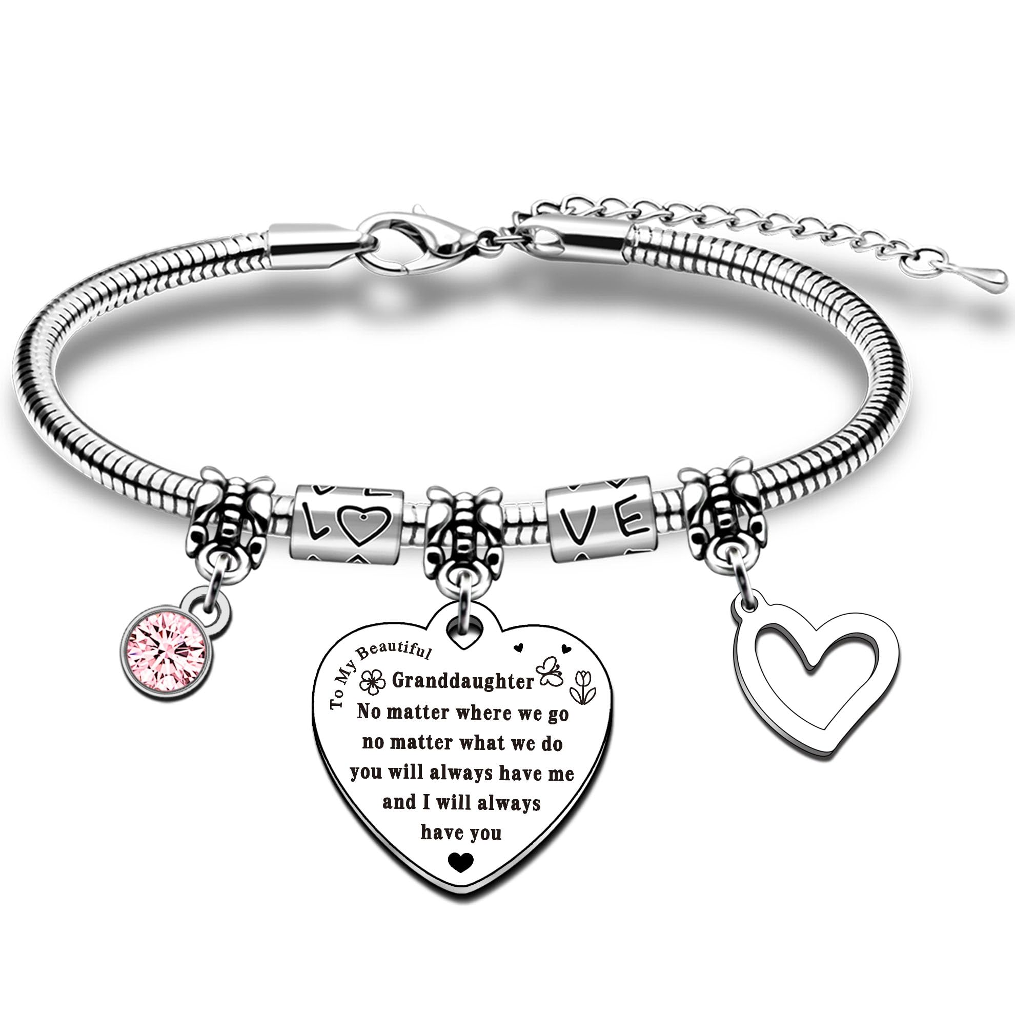 QMVMV Granddaughter Bracelet - Thoughtful Gift from Grandparents for Christmas, Birthday & Graduation - Engraved Keychain Jewelry for Granddaughters - Perfect for Special Occasions & Family Bonding Moments