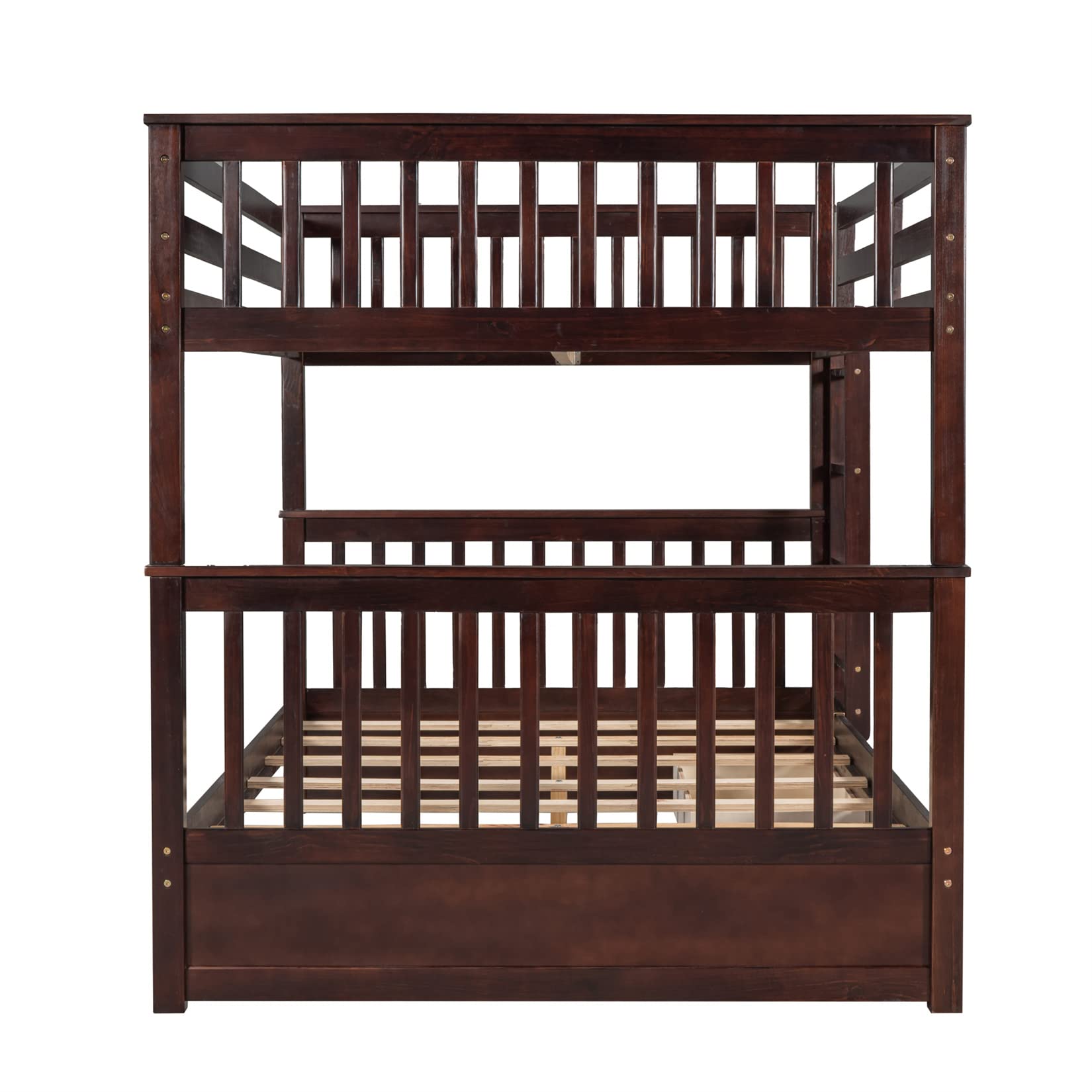 Full Over Full Bunk Beds with 2 Drawers for Kids & Teens - Detachable Wooden Bunk Bed Frame for Boys & Girls - Espresso Finish - Space Saving Kids Bedroom Furniture for Siblings or Sleepovers