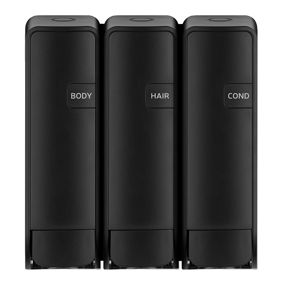 EZ-Shower Wall Mount Body Wash, Shampoo & Conditioner Dispenser Set - 350ml (12oz) x 3 Bottles for Bathroom, RV & Airbnb - Black | Space-Saving Shower Organizer for Small Bathrooms & Travel Trailers
