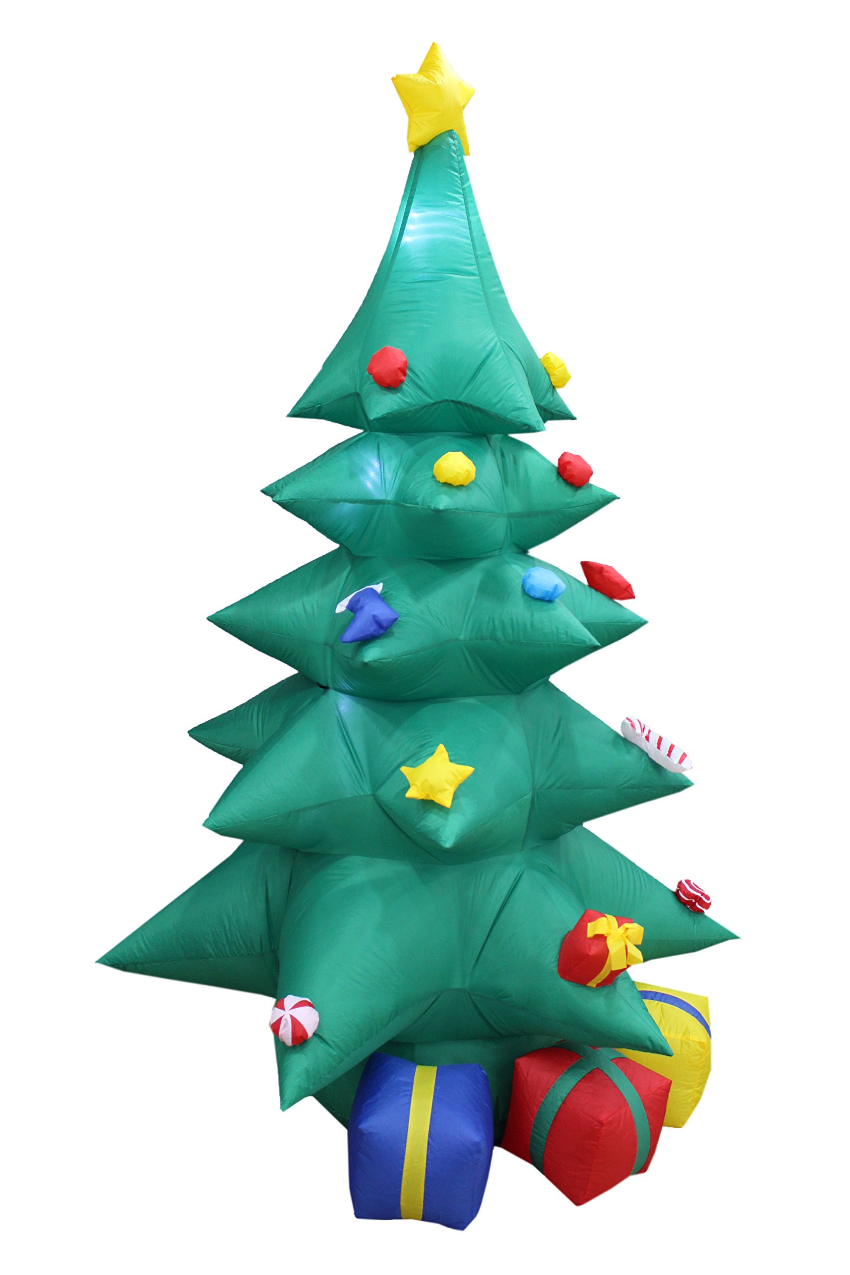 5.3FT Inflatable Santa Claus on Tractor & 8FT LED Christmas Tree with Gift Boxes - Outdoor Holiday Decor Set for Yard, Lawn, and Christmas Party Decoration
