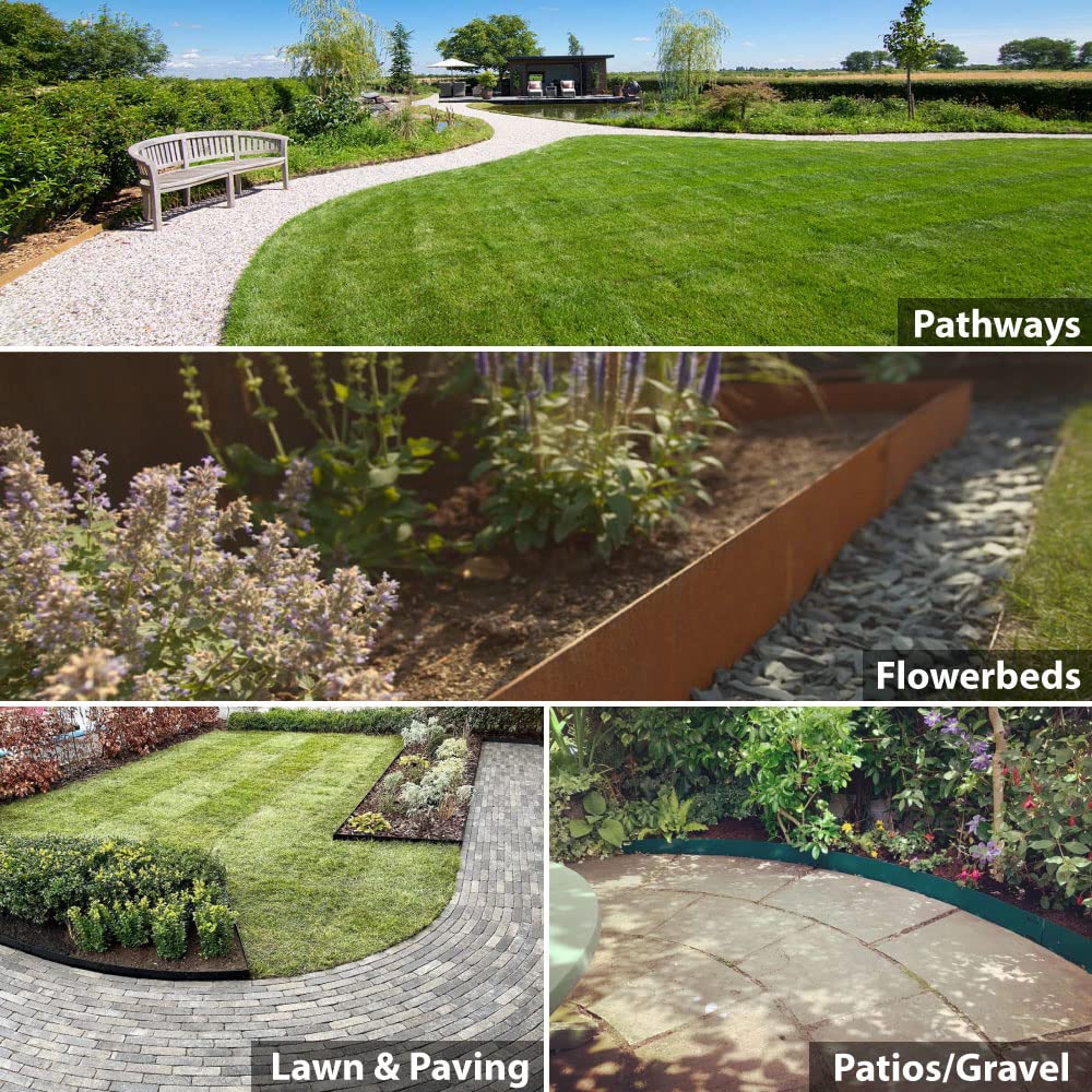 Flexible Decorative Steel Garden Lawn Edging - 6 Inch Face Height, 5 Pack (16.25 Linear Feet) - Rust-Resistant Corten Steel for Landscaping Borders & Flower Bed Edging | Perfect for Yard, Garden, and Driveway Décor