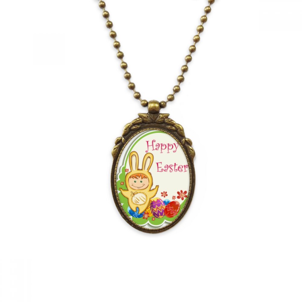 DIYthinker Happy Easter Yellow Bunny Child Egg Culture Antique Necklace Vintage Bead Pendant Keychain - Easter Gift for Kids, Women, Vintage Jewelry Collection, Party Favors, Spring Festival Decor