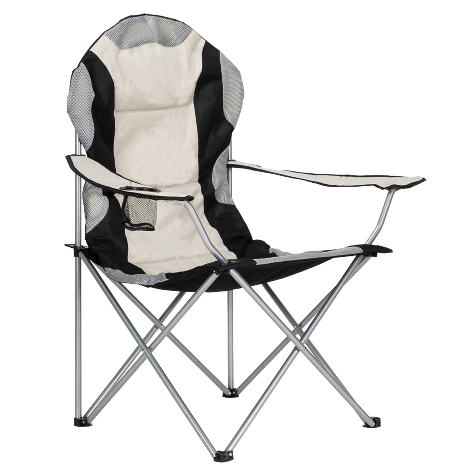 Heavy Duty Camping Chairs 330 LBS Capacity - Portable Folding Oversized Outdoor Chair with Cup Holder - Grey & Black for Beach, Patio, Pool, Park, Picnics, and Backyard Relaxation