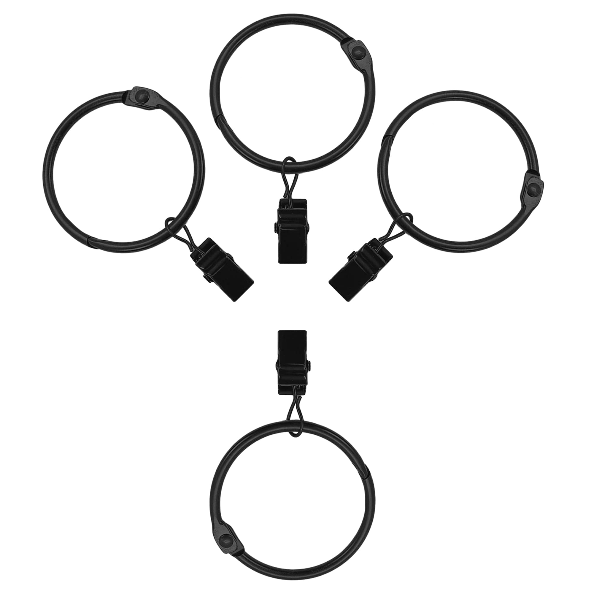 2 Inch Black Metal Openable Curtain Rings with Clips - 18 Pack for Window Curtain Rod Hooks & Hangers - Perfect for Living Room, Bedroom, and Home Decor