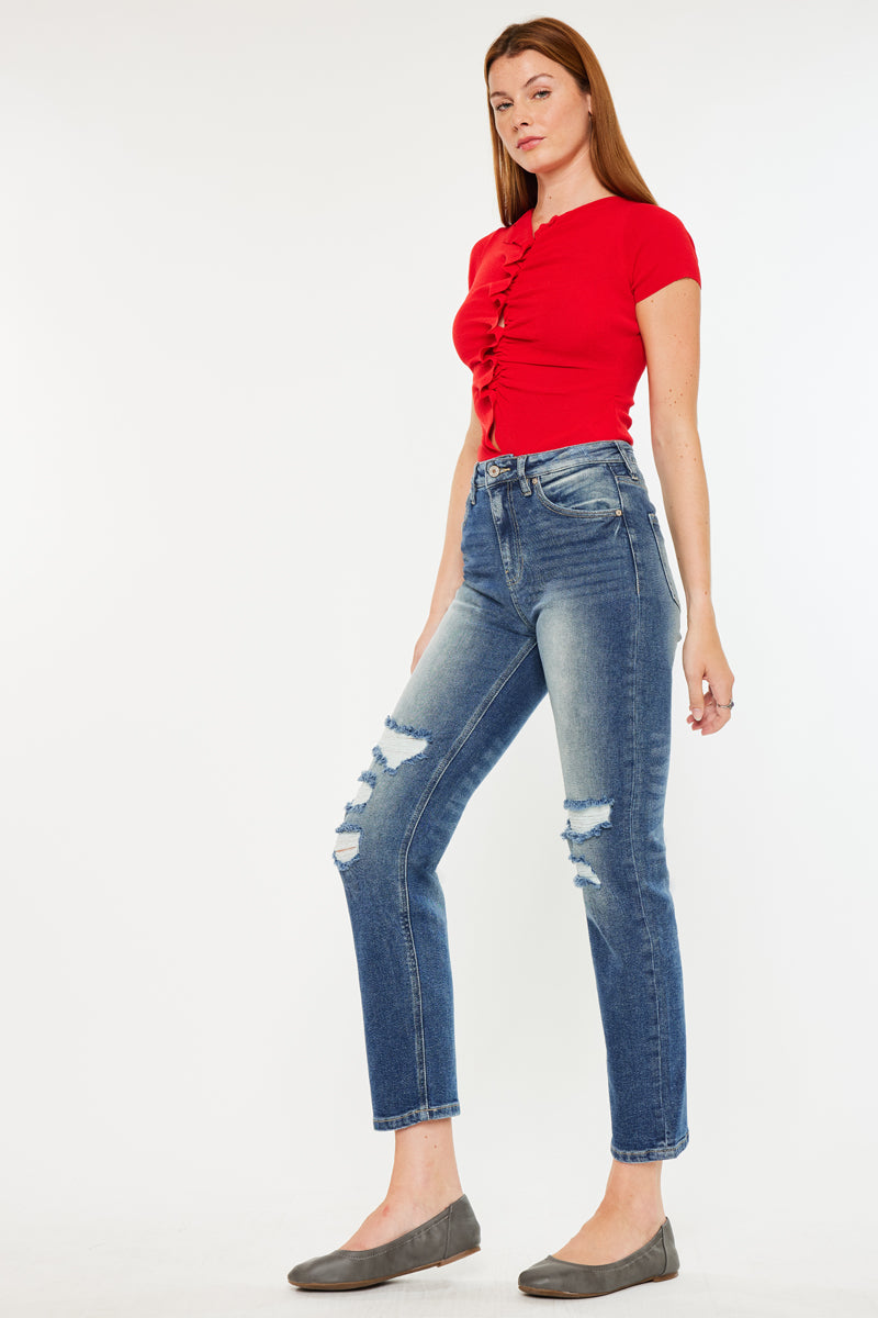 Norrine High Rise Slim Straight Leg Jeans for Women - Stretchy Denim Pants with Comfortable Fit - Perfect for Work, Casual Outfits & Everyday Wear