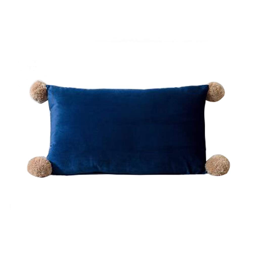 Decorative Waist Lumbar Throw Pillow for Couch & Bed - Pom-pons Square/Rectangle/Triangle Design with Included Inserts (Navy, 12x20inch) - Perfect for Living Room Sofa, Bedroom Decor & Home Accents