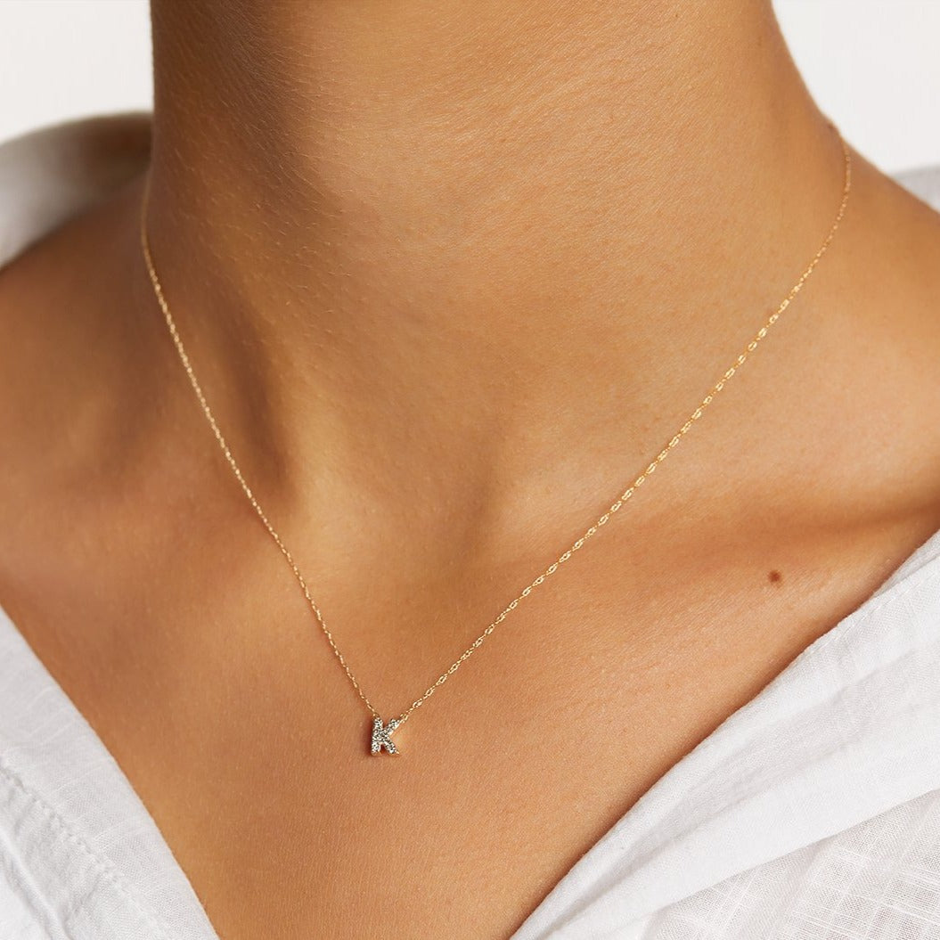 10K Gold Diamond Letter K Necklace for Women - Elegant Initial Pendant Jewelry Gift for Birthday, Anniversary & Special Occasions