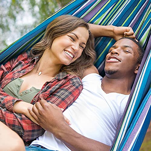 Bliss Hammocks BH-401-CC Double Hammock in a Bag - Portable & Durable Hand-Woven Cotton Polyester Hammock for Camping, Hiking, Backyard, Beach - Supports 265 lbs - Country Club Stripe Design - Perfect for Outdoor Relaxation & Travel