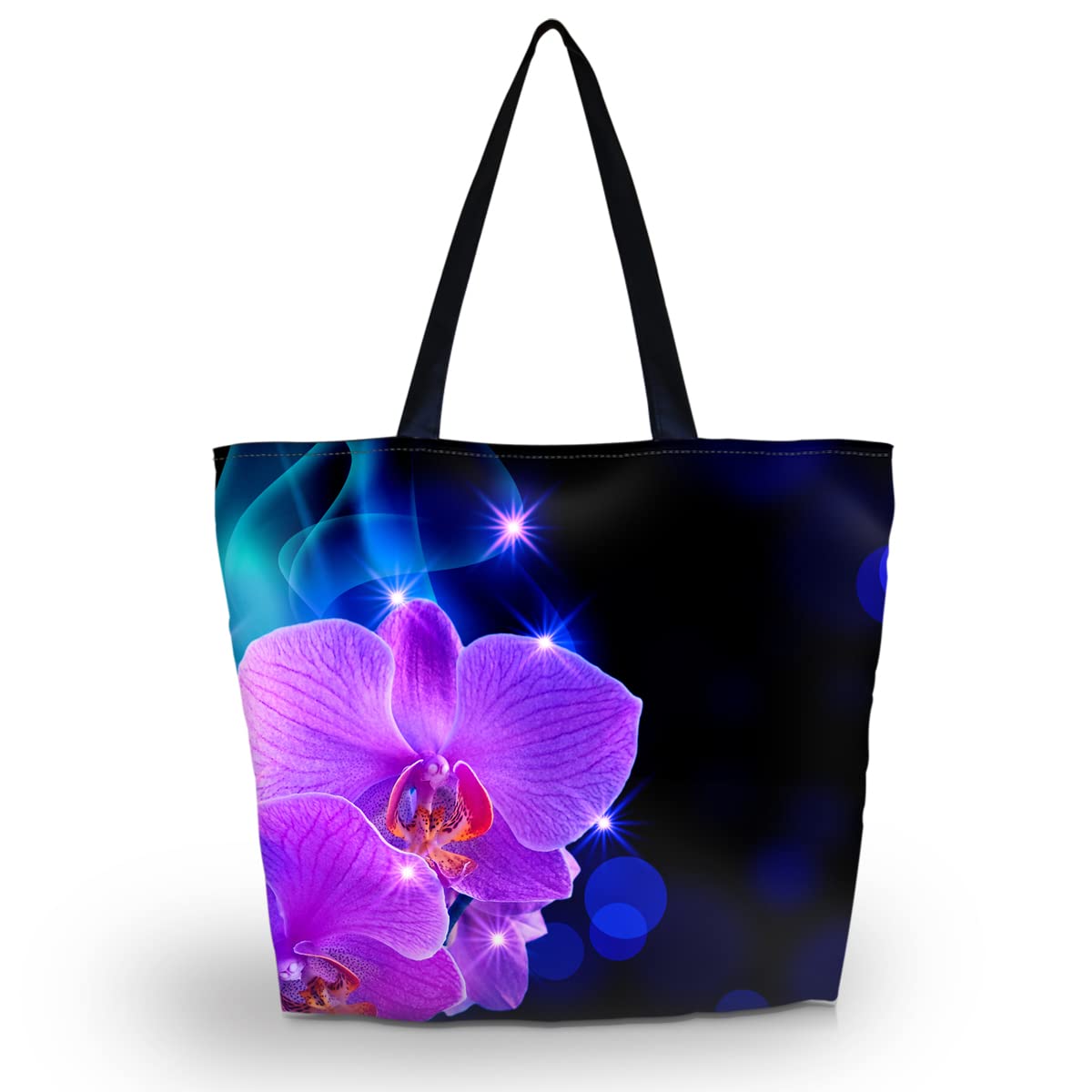 Eco-Friendly Reusable Grocery Bags with Zipper - Durable Shopping Tote for Men & Women - Perfect for Groceries, Beach, Travel & Market Use - Phalaenopsis Design Casual Shoulder Bag