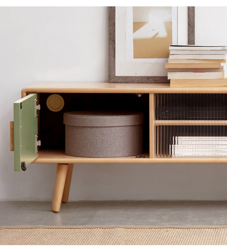 Solid Beech Wood TV Stand - Rustic Forest Style Media Console for Living Room, Bedroom & Home Theater