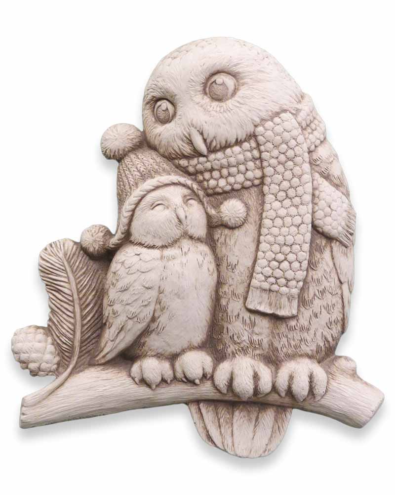 Carruth Studio Cast Stone Wall Hanging 'Snowy Owls' #1314A - Rustic Home Decor for Living Room, Bedroom & Outdoor Garden