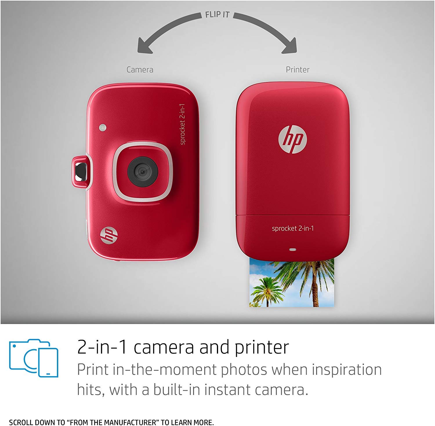 HP Sprocket 2-in-1 Portable Photo Printer & Instant Camera - Print 2x3