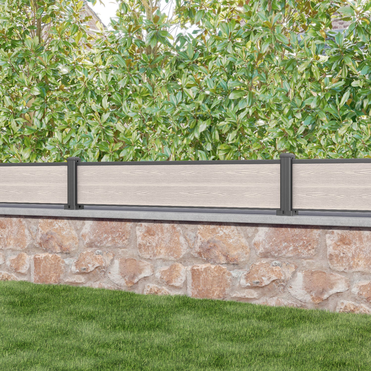 Classic Fence Panel Mid Stone with Aluminum Posts - Durable Outdoor Privacy Fence for Backyard, Garden, and Pool Area Protection